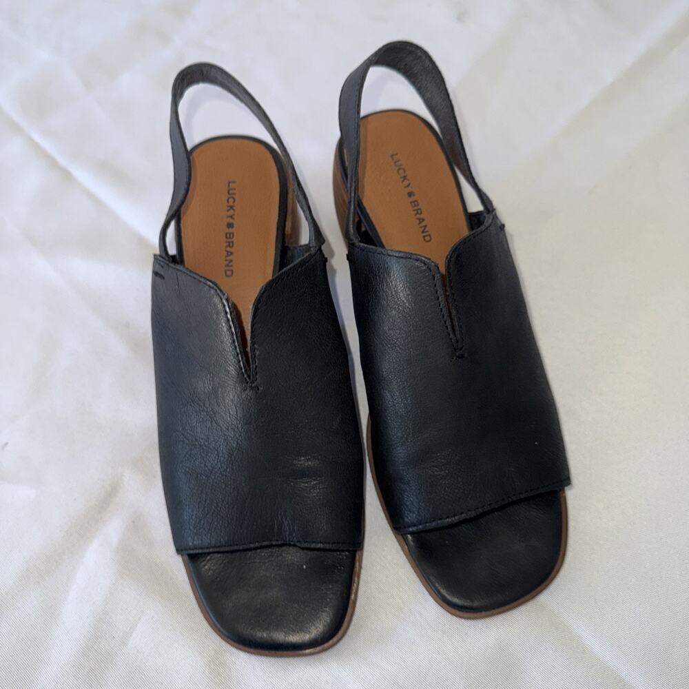 Sofft Lucky Brand Women's Sling Mule Size 9 Block Heel Slingback Black Leather